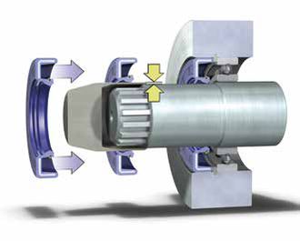 Fitting over a shaft with a tongue and groove joint (also for a sharp-edged shoulder on shaft) Fitting over a shaft with a tongue and groove joint (also for a sharp-edged shoulder on shaft)